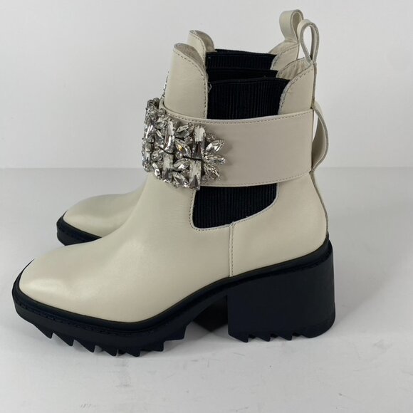 Karl Lagerfeld Paris Ivory Chunky Heel Embellished Platform Combat Boot Size 6.5 - Picture 3 of 8
